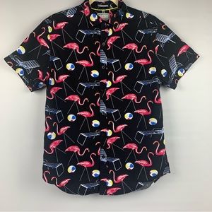 Cactus Man Ricky Singh Pink Flamingos Beach Balls Slim Fit Button-Up Shirt SZ M